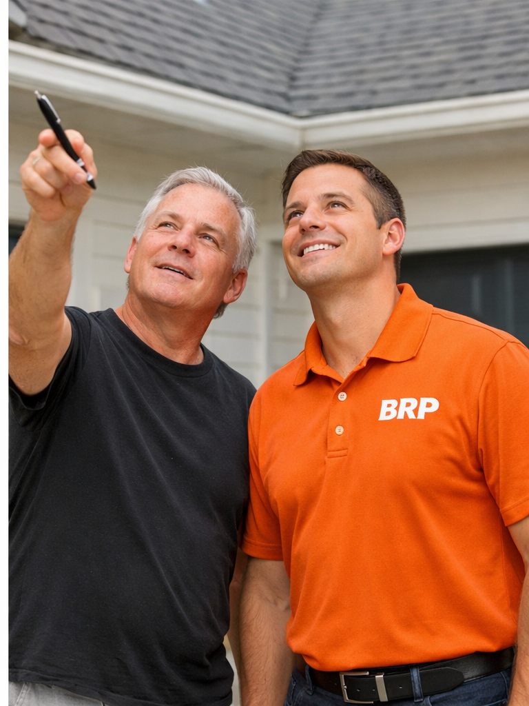 Sales rep and client at roof
